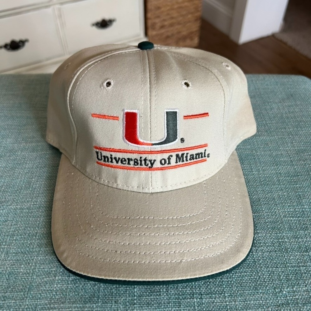 VTG University Square Univ of Miami Hurricanes Logo Adjustable Tan Baseball‎ Cap